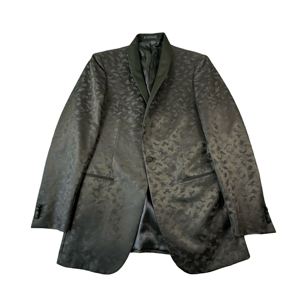 SCABAL Bespoke Black Blue Camo Mens Wool Blend Tuxedo Smoking Jacket 40R